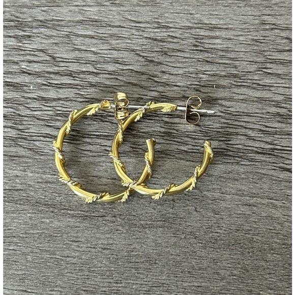 Lovey Gold Tone Rope Wrapped Hoop Earrings - Picture 2 of 2